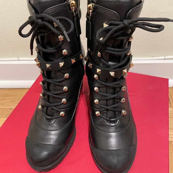 Valentino Black Leather Lace-Up Combat Boots - Picture 13 of 13